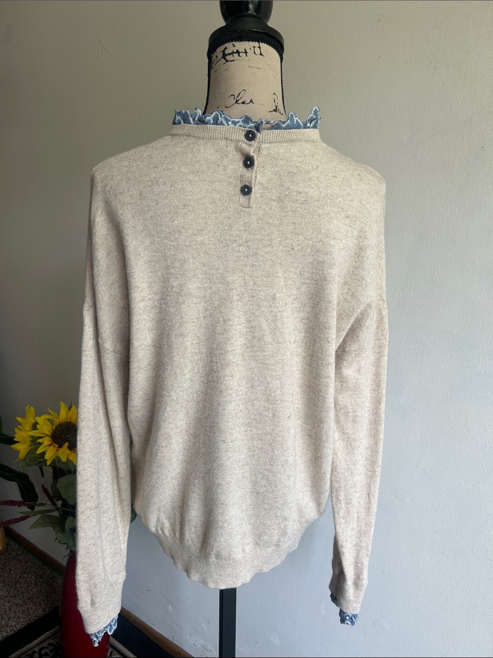 Boden Lydia Woven Frill Cashmere Blend Beige Sweater Size 14 - Picture 12 of 15